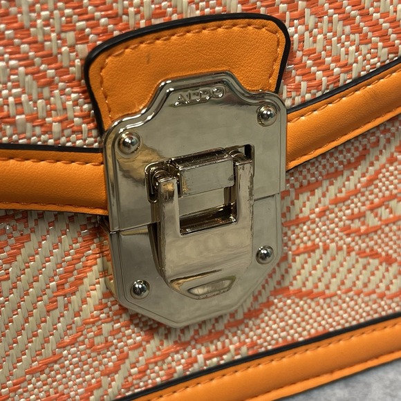 ALDO Progar Orange Handle Flap Purse Bag Woven Mini Luxury Handbag Clasp Closure - Picture 6 of 16